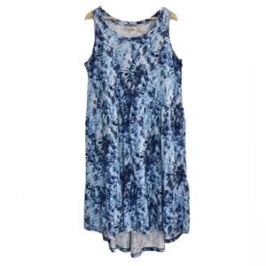 LOGO by Lori Goldstein blue tie dyed uneven hem casual super soft dress
